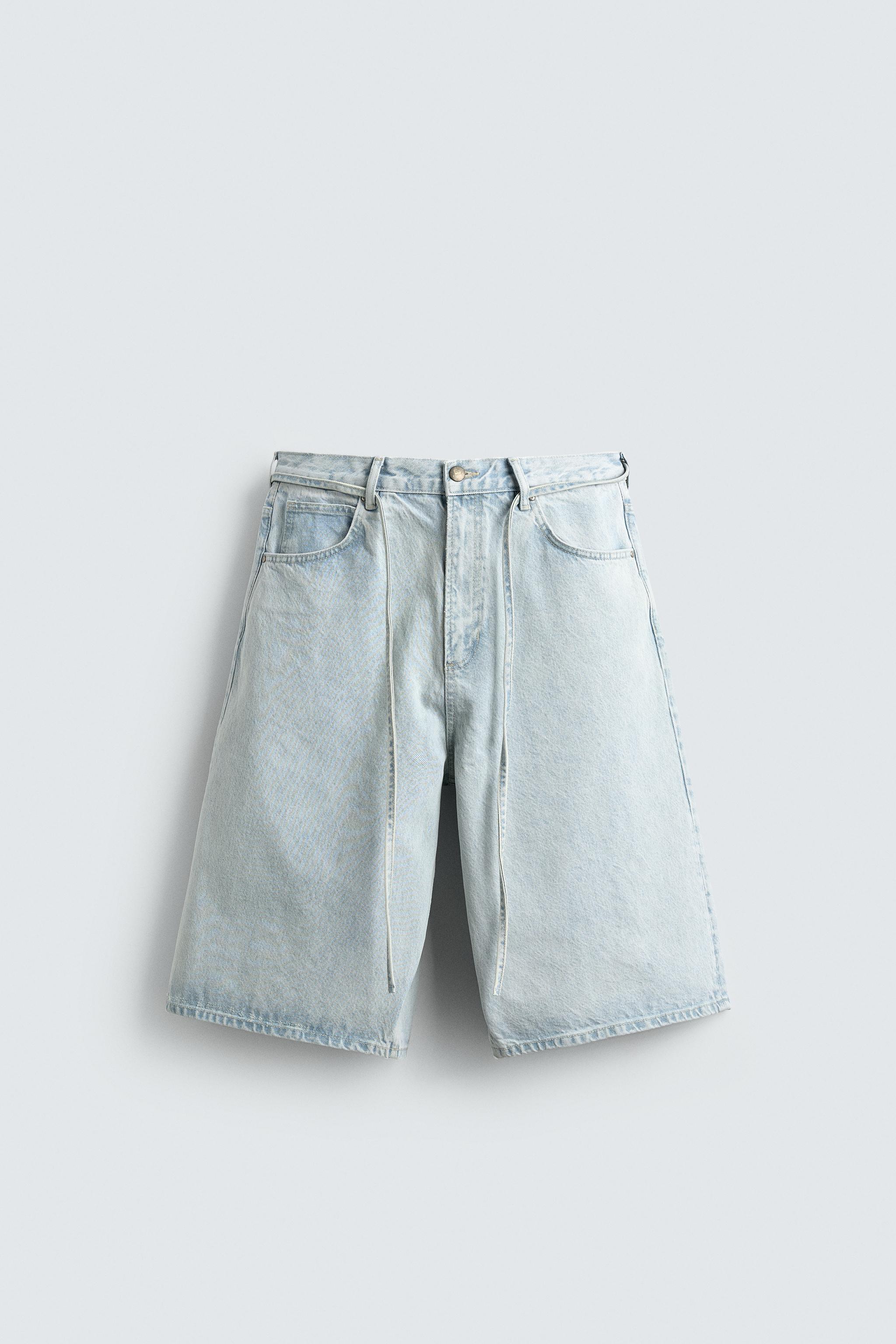 EMBROIDERED BAGGY FIT DENIM JORTS